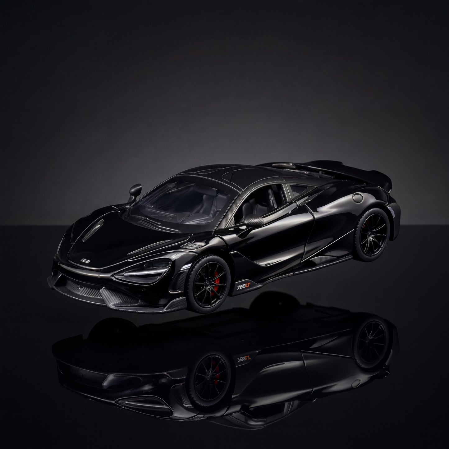 McLaren 765LT 1 36 scale diecast model with opening dihedral doors and orange finish